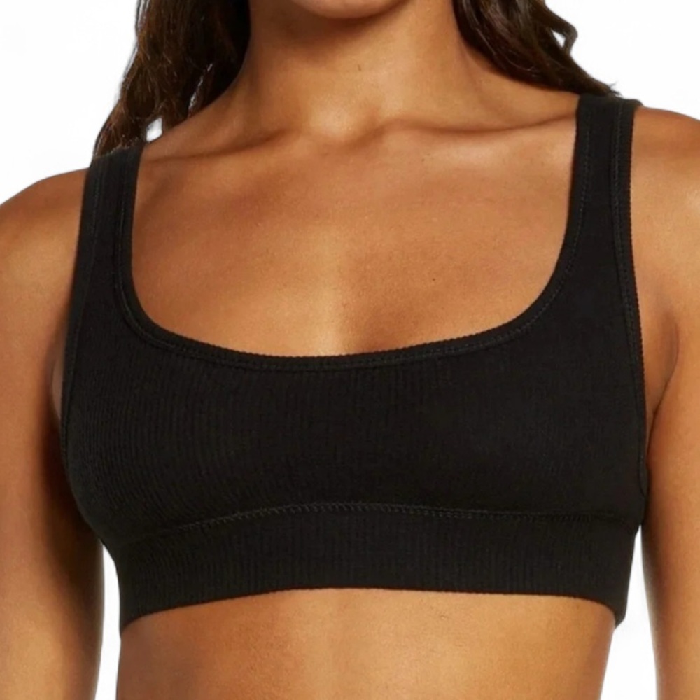 ✨NWT SKIMS Black Waffle Scoop Neck Bralette NWT in Onyx Size Small